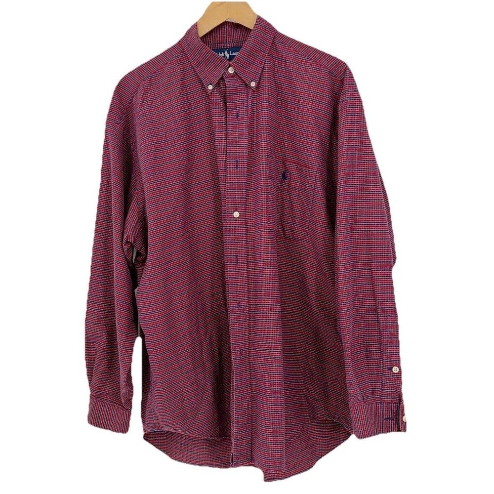 Ralph Lauren Shirt Size Large Button Down Pony Long Sleeve Red Plaid Big Shirt